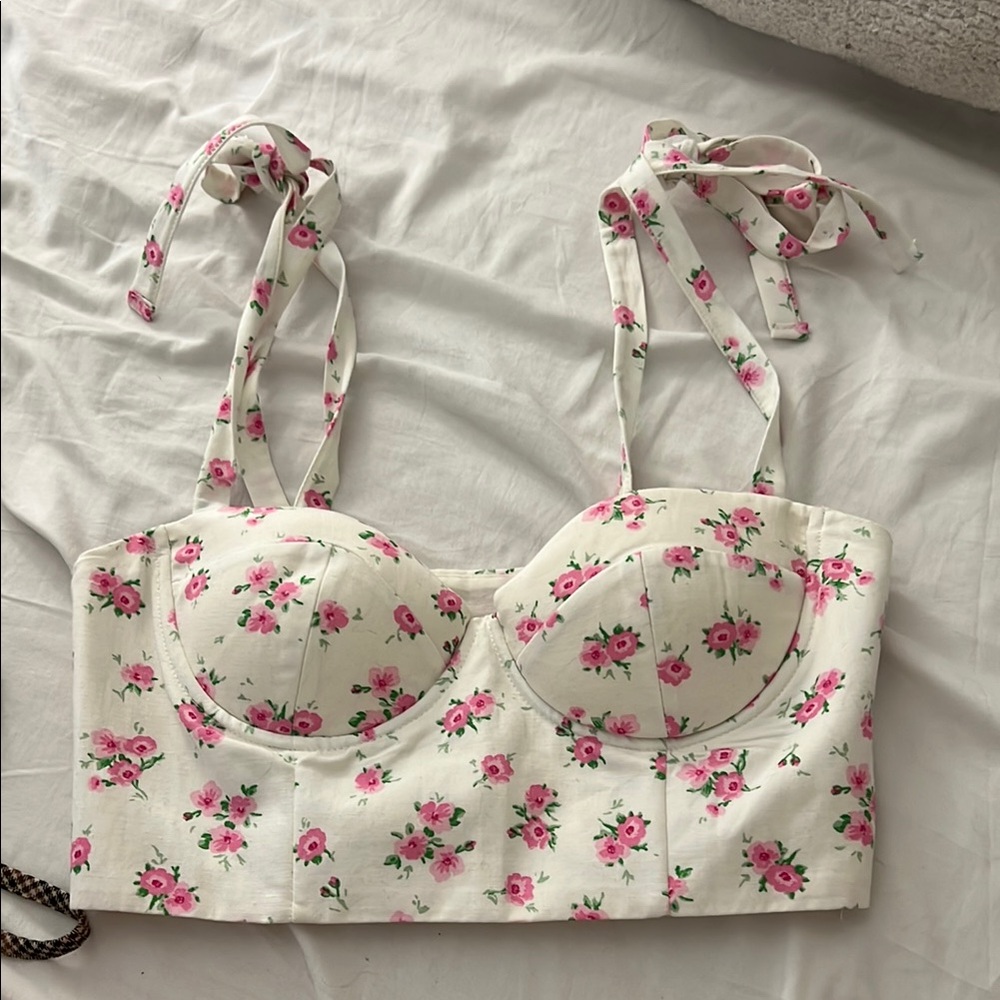 Floral Tie-Strap Bustier Top